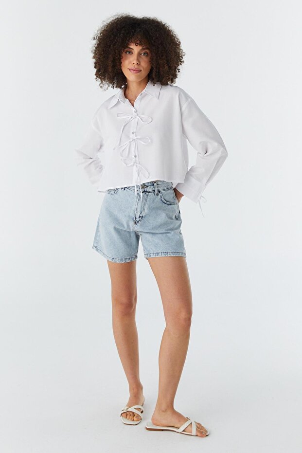 Bow Lace Crop Shirt White