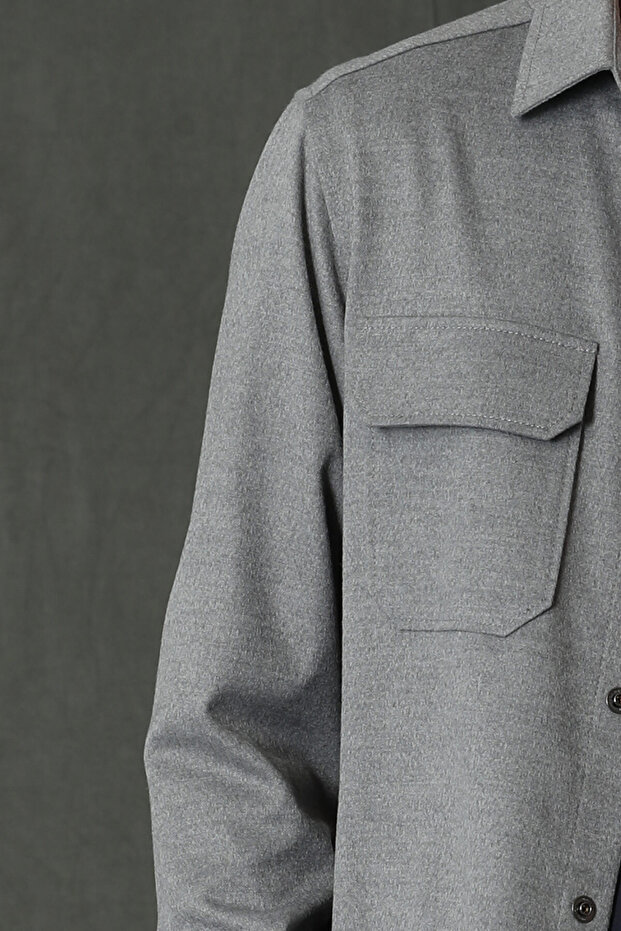 Albın Erkek Basic Gömlek Slim Fit Gri - 3