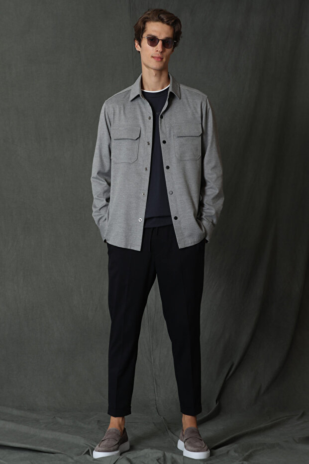 Albın Erkek Basic Gömlek Slim Fit Gri - 2