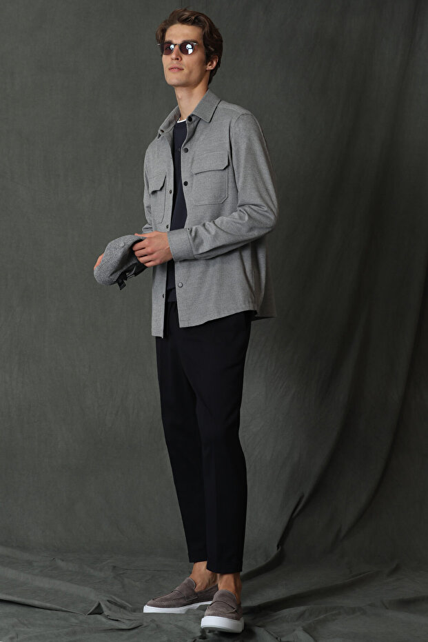 Albın Erkek Basic Gömlek Slim Fit Gri - 4