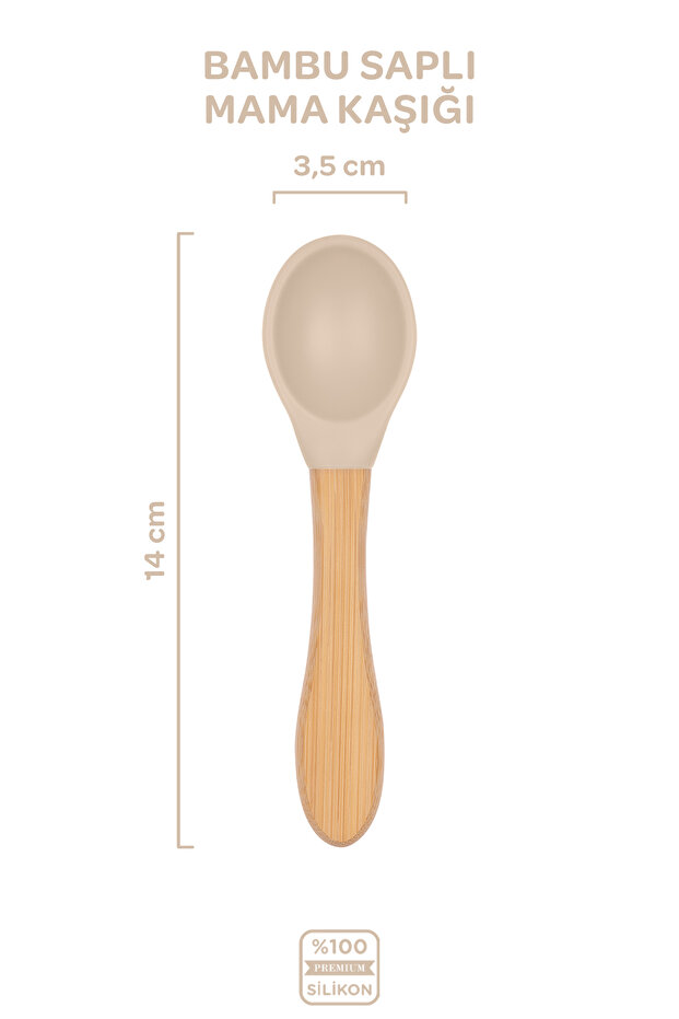 Bambu Saplı Silikon Mama Kaşığı Latte Bej - 2