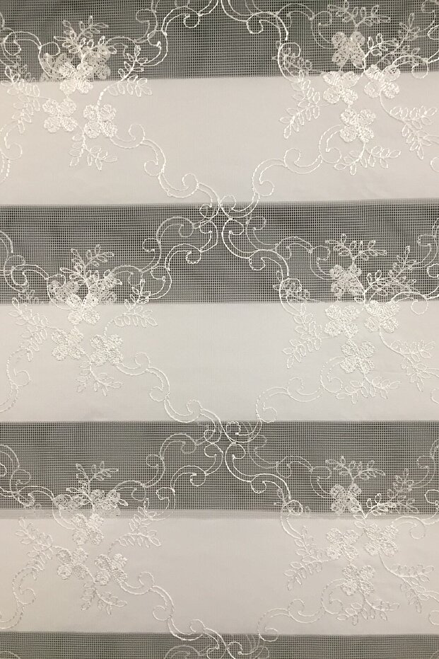 Işlemeli, Nakışlı Zebra Perde Krem - 7