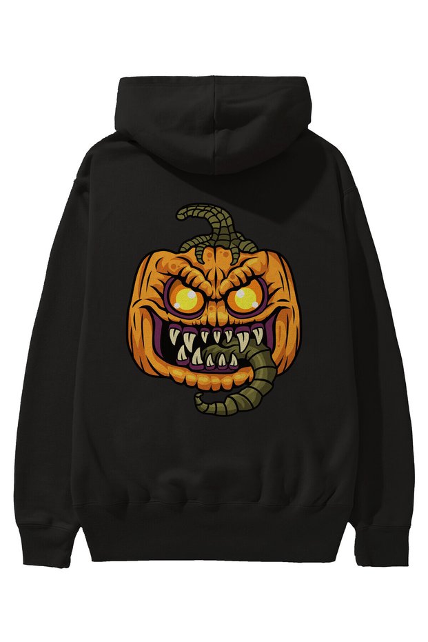 Halloween (2) Back Printed Black Oversize Hooded Sweatshirt Men Women