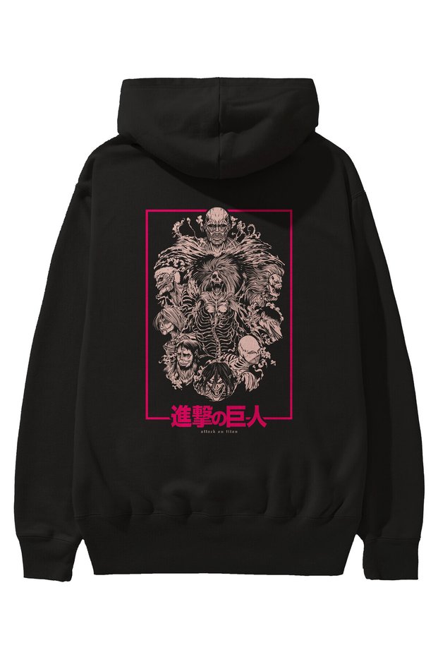 ATTACK ON TITANS Anime Back Printed Black Oversize Hooded Sweatshirt Men Women
