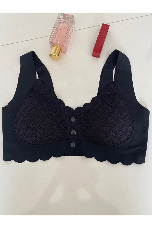 Women's Black No Trace Laser Cut Bra with Front Snaps