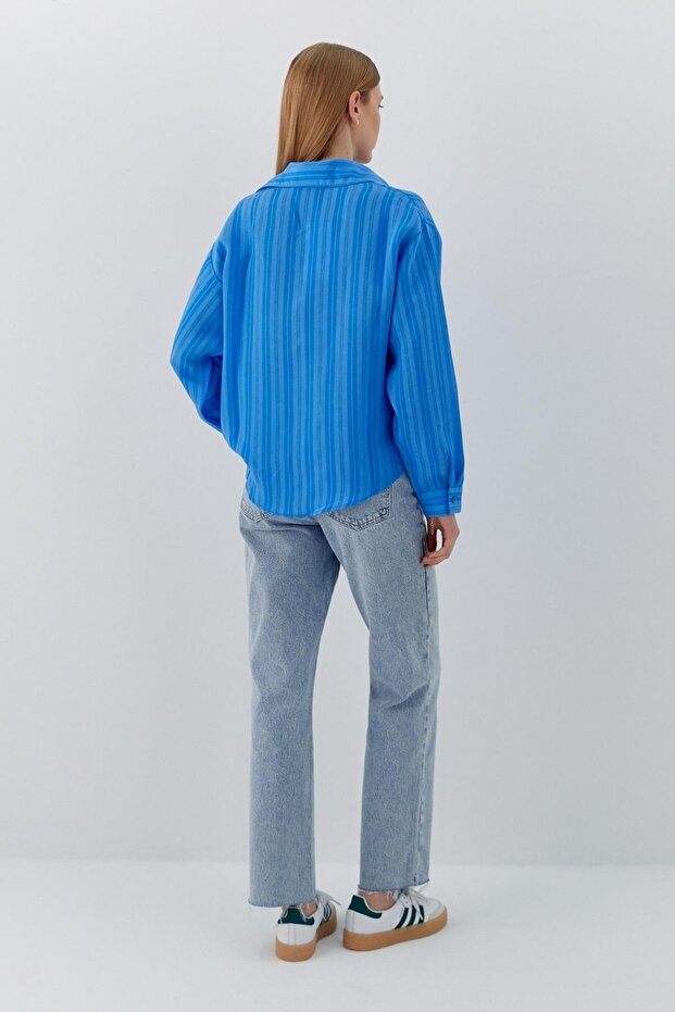 Viskon Gömlek Mavi - 4