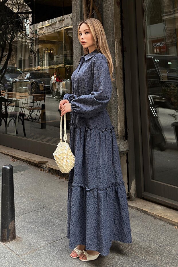 Rochie lungă jacquard cu volane INDIGO 9302-E - 6