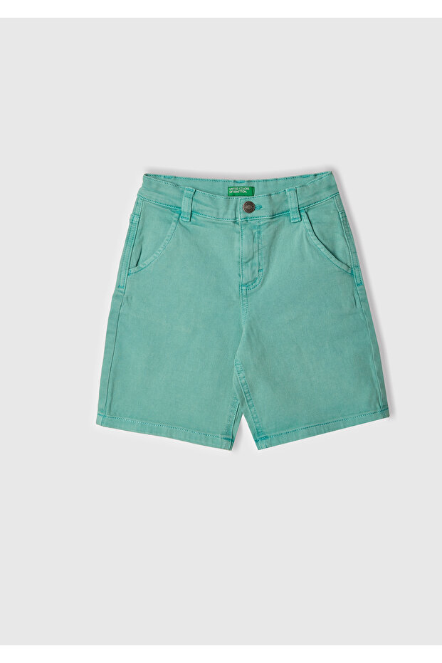 Boy's Turquoise Distressed Effect Regular Waist Straight Bermuda Shorts