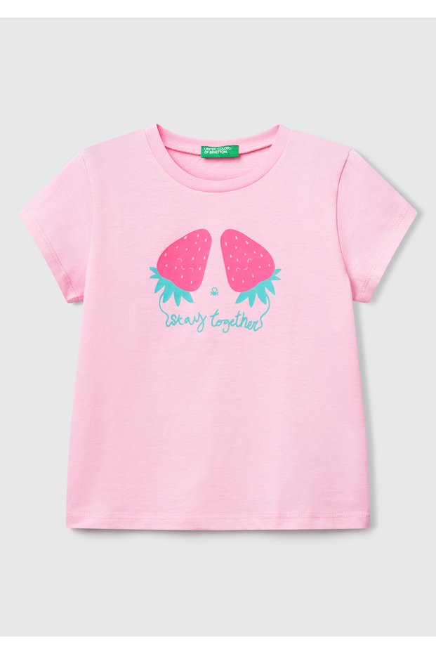 Girl's Pink Graphic Printed Short Sleeve T-Shirt