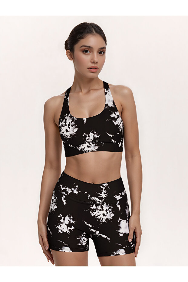 Women's Marble Patterned Short Tights & Bra Set