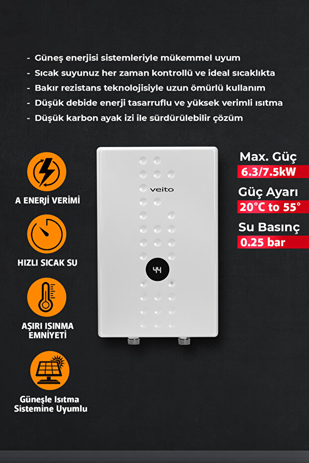 Flow E9 Merkezi Sistem Şofben 9000 W - Güneş Su Isıtma Sistemine Uyumlu - 2