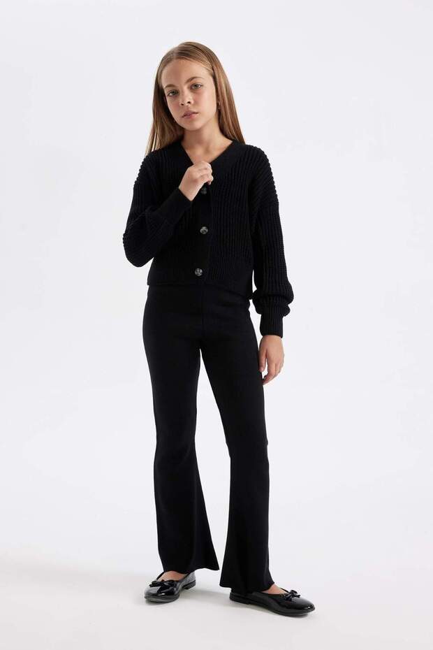 Kız Çocuk Flare Fit İspanyol Paça Basic Düz Triko Pantolon A6029A824WN - 1