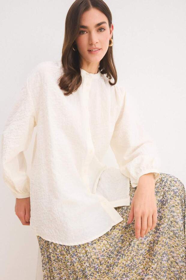 Relax Fit Seersucker Textured Long Sleeve Hijab Shirt Tunic D4145Ax25Sp