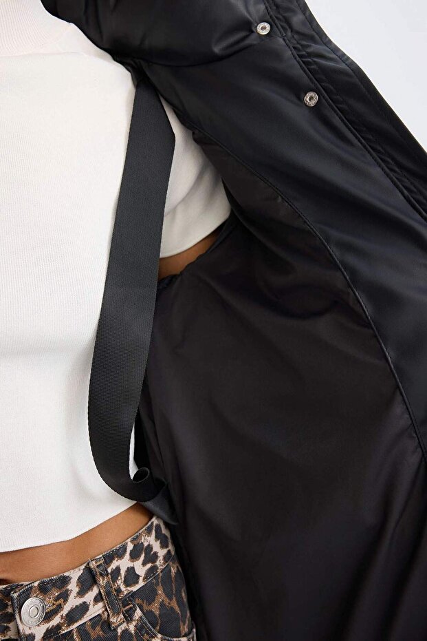 Su İtici Uzun Şişme Mont Parka Isı Yalıtımlı Kapitoneli Kapüşonlu Puffer A0873AX23WN - 6