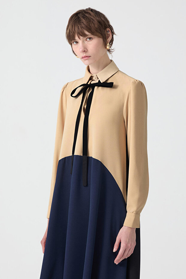 Farbblock-Kreppkleid - 3
