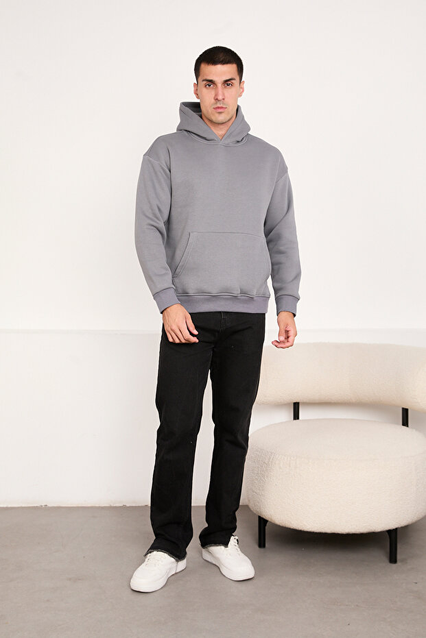 Kapüşonlu Basic Oversize Erkek Sweatshirt - 2