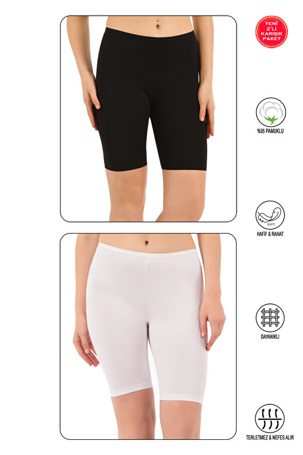Özkan 0413 2 Pack Women's 95% Cotton Lycra Single Jersey Fabric Black White Mixed Color Flexible Comfortable Yu