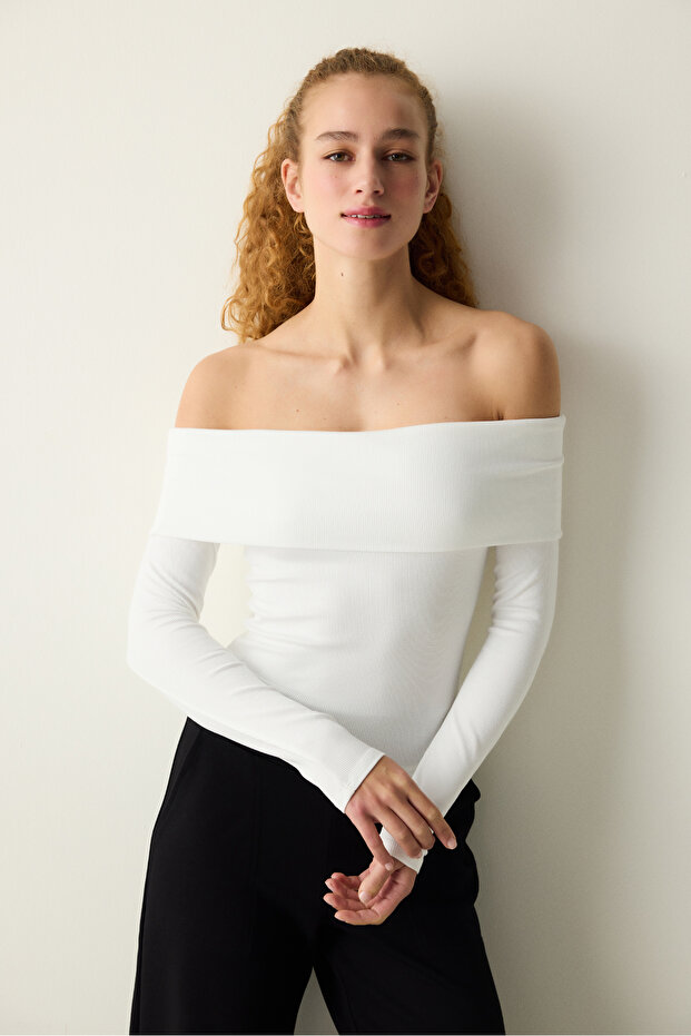 Foldable Shoulder Kırık Beyaz Üst - 1