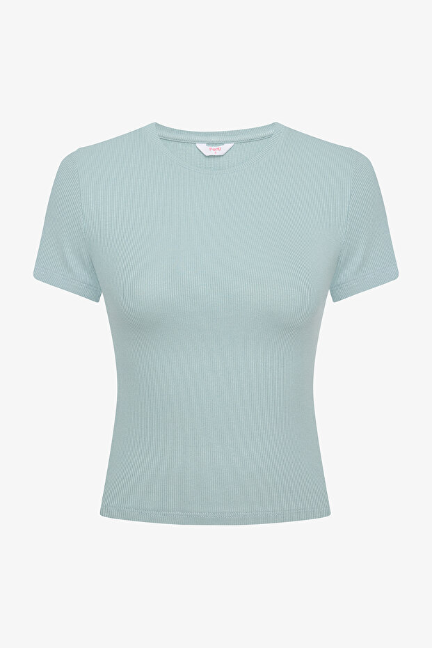 Crew Neck Basic Mint Green T-Shirt - 5
