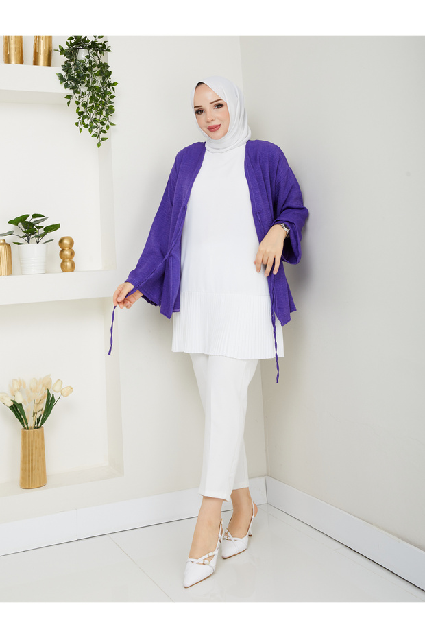 Women's Hijab Ecru White Pleated Underwear Skirt Tunic Shirt Pleated