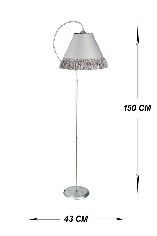 Çise Lambader Elips Siyah Gümüş Patine Gri Püsküllü Tek Ayaklı Lambader Salon - 5