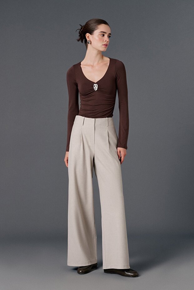 V-Neck Asymmetrical Blouse - 2
