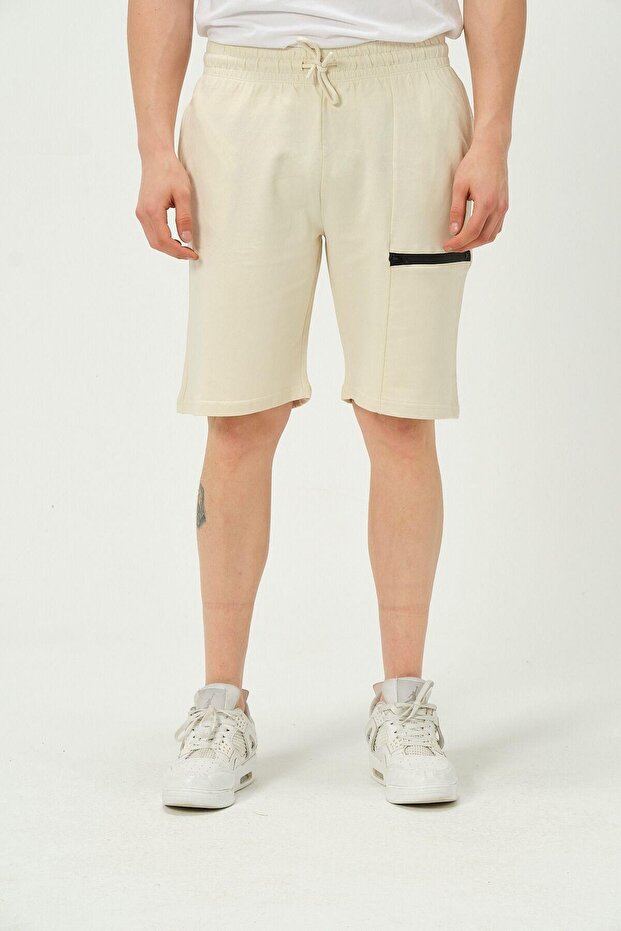 Men's Zipper Detailed Shorts Ecru
