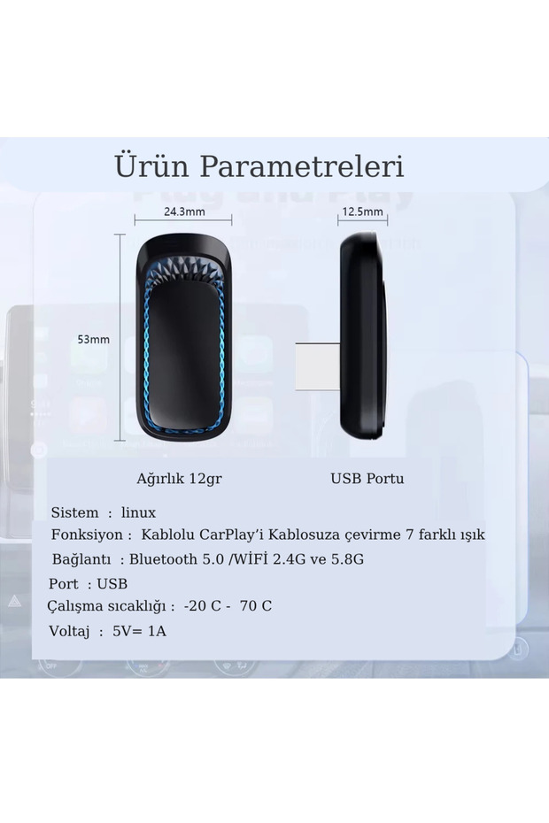 Mini Kablosuz Carplay Usb ve Type-c Uyumlu Apple ve Android Araç Multimedya Adaptörü - 6