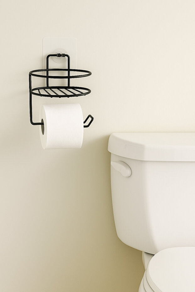 Yuvarlak Yapışkanlı Tuvalet Kağıdı Askısı, Kolay Montajlı WC Kağıtlığı Peçeteliği Tutacağı Askılığı - 3
