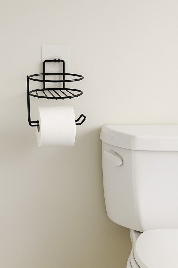 Yuvarlak Yapışkanlı Tuvalet Kağıdı Askısı, Kolay Montajlı WC Kağıtlığı Peçeteliği Tutacağı Askılığı - 4