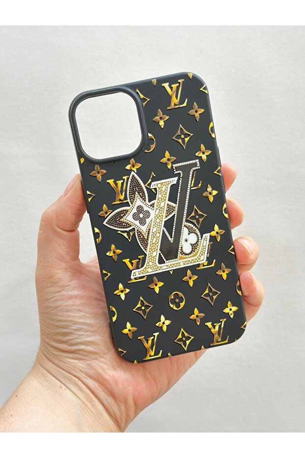 iPhone 12 Pro Max Compatible Lv Patterned Velvet Camera Protruding Lsr Case 277