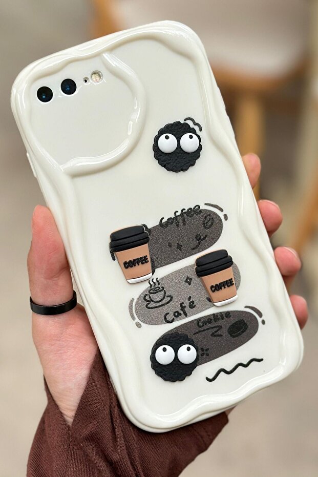 iPhone 7 Plus / 8 Plus Compatible Coffee Cookie Pattern 3D Cute Shiny Design Cookie Case - 5