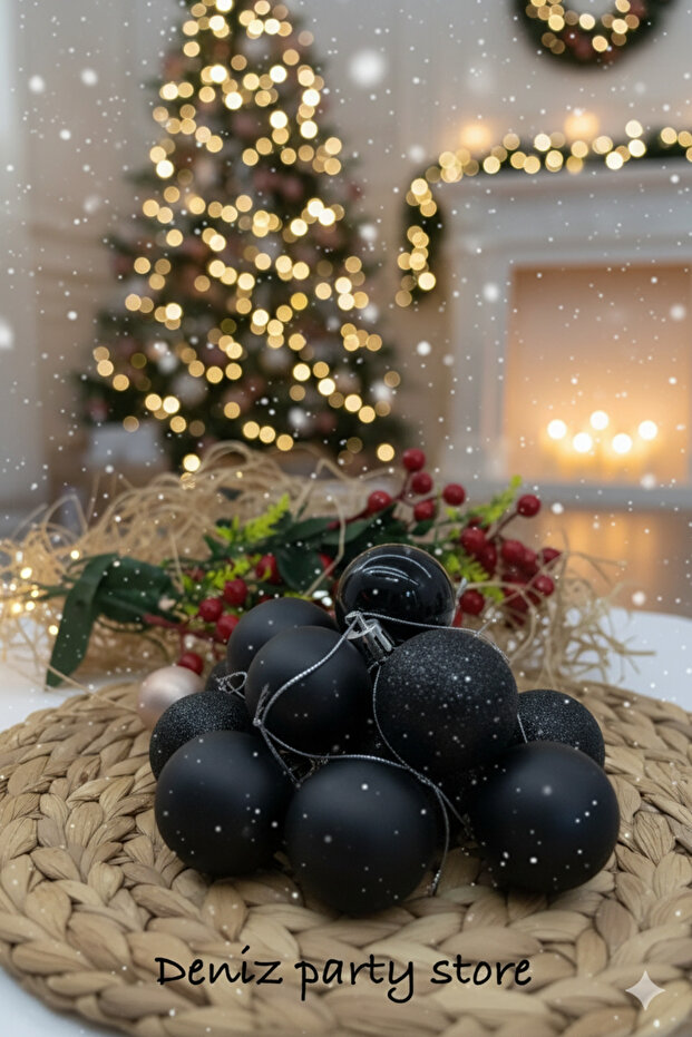 Black Christmas Tree Ornament Cici Ball 4 cm 6 Pieces