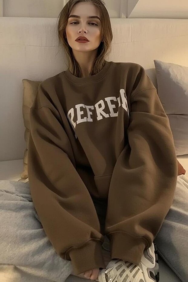 Pamuklu REFRESH Baskılı Kapüşonlu Sweatshir