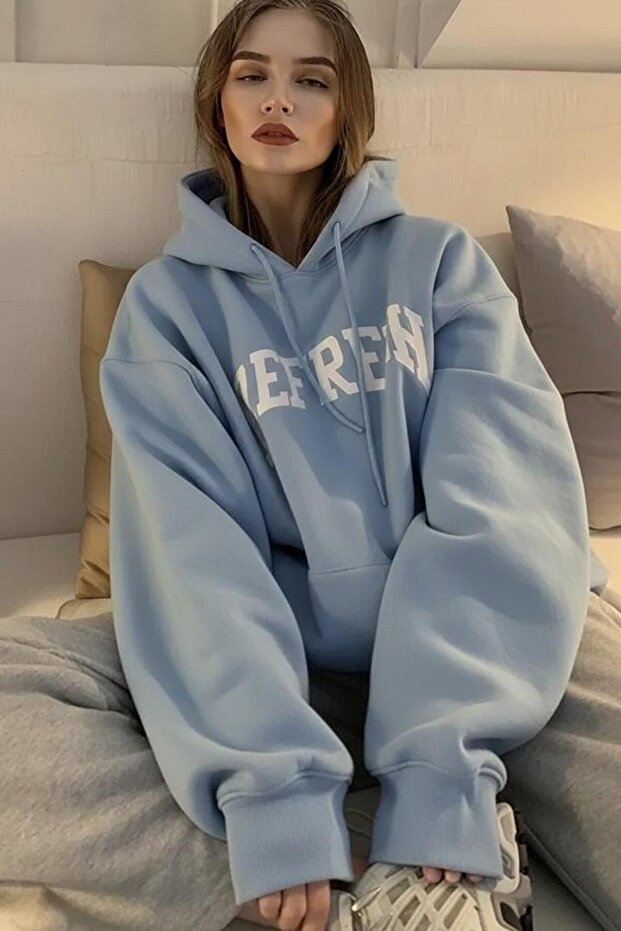 Pamuklu REFRESH Baskılı Kapüşonlu Sweatshir - 1