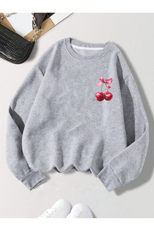 Unisex Women/Men Chery Custom Printed Colorful Oversize Crew Neck Cotton Sweatshirt