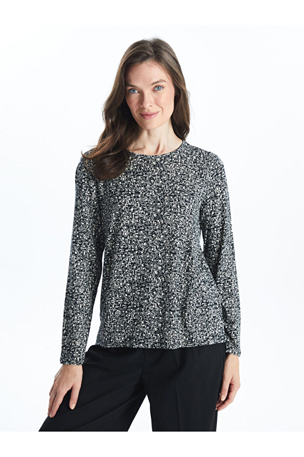 Crew Neck Patterned Blouse - 2