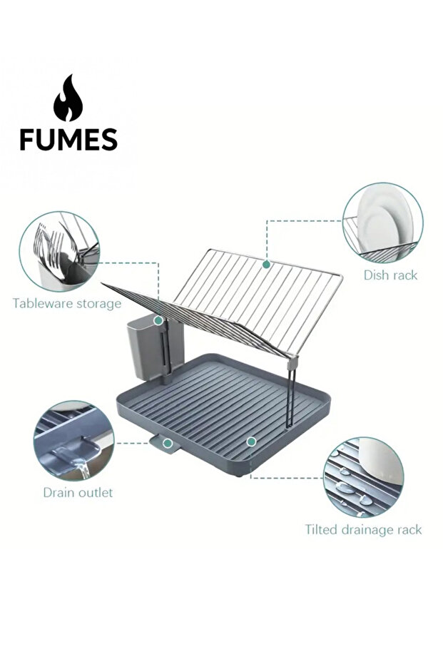 Stainless Steel Dish Drying Rack with Removable Drip Tray and Utensil Holder