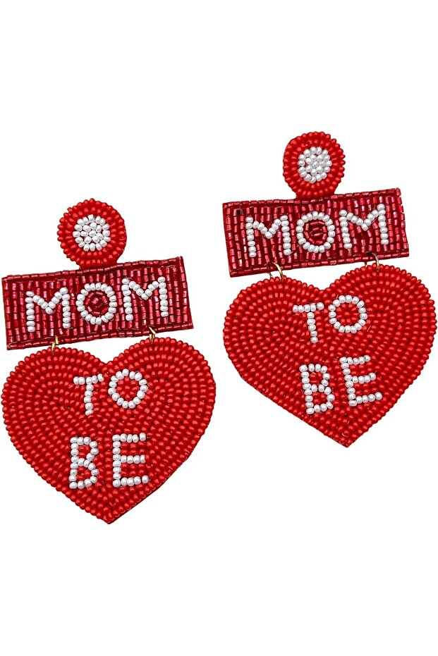 Handmade Glass Bead Earrings for 'Mom to Be' Heart Design - 1 Pair