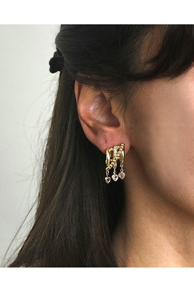 Small Pink Stone 3-Piece Hoop Earrings