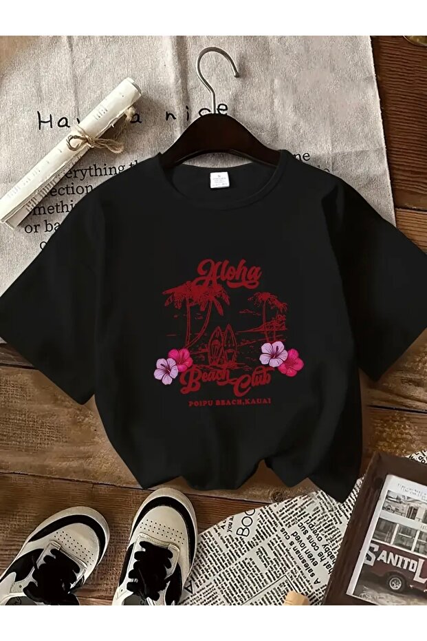 Aloha Beach Club Printed Oversize Crew Neck T-Shirt