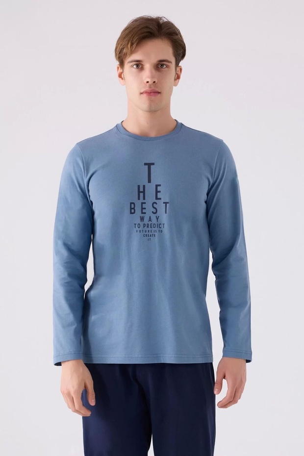 بدلة رجالية مزدوجة - أزرق - 2