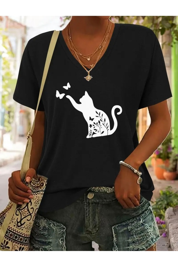 Ked Printed V-Neck Women's Oversize T-Shirt