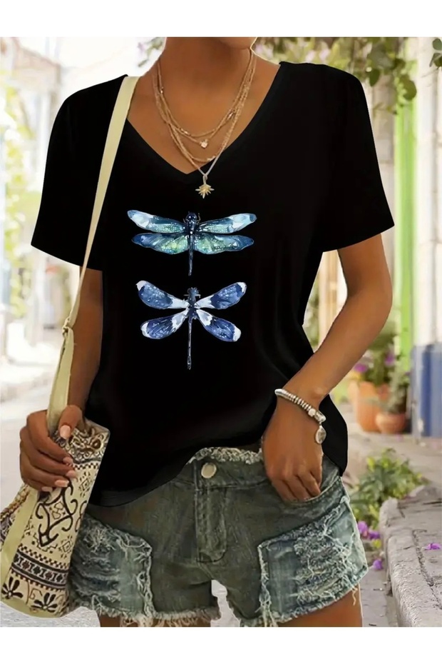 Yusufçuk Printed Women's Oversize V-Neck T-Shirt