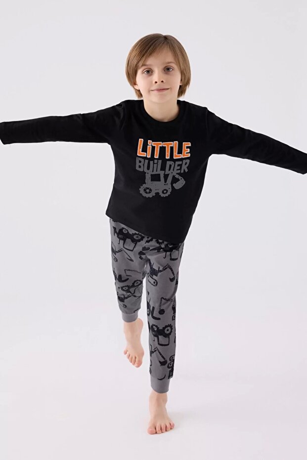 بدلة مزدوجة للأولاد - أسود - 1