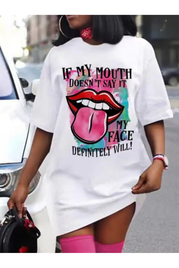 تي شيرت IF MY MOUTH مطبوع عليه مقاس كبير
