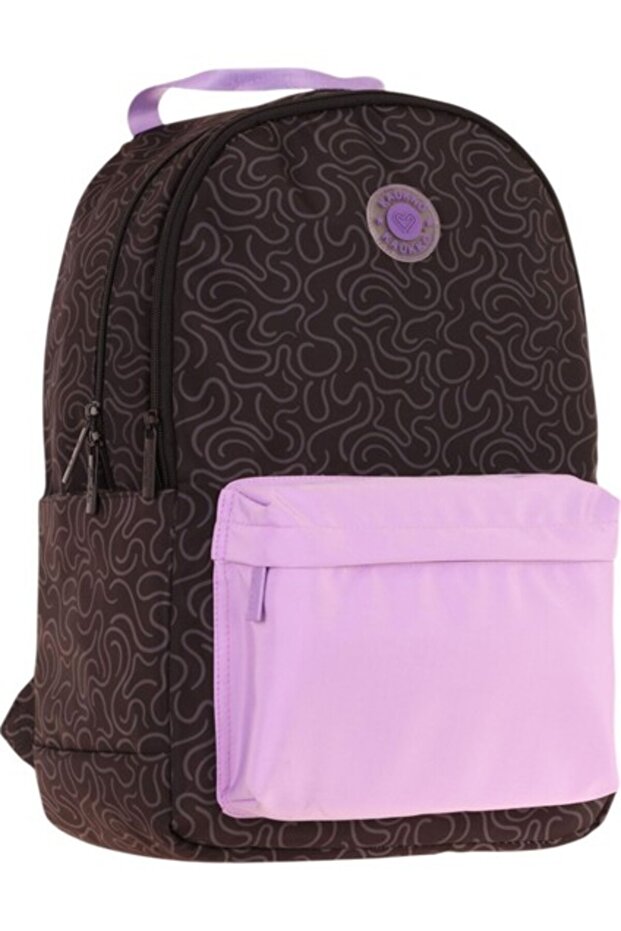 Double Colors Three Compartment Girls School and Daily Backpack - Black Lilac - K1840