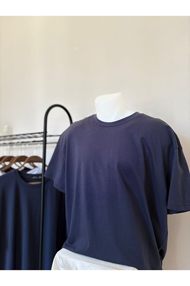 Oversize Lacivert %100 Pamuk Tshirt