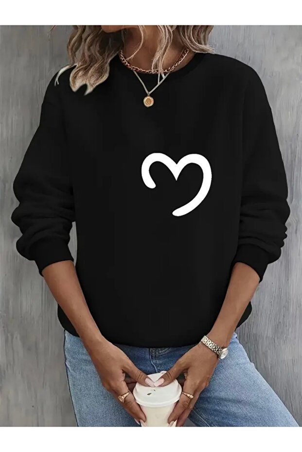 Half Heart Printed Oversize Unisex Women/Men's Crew Neck Sweatshirt