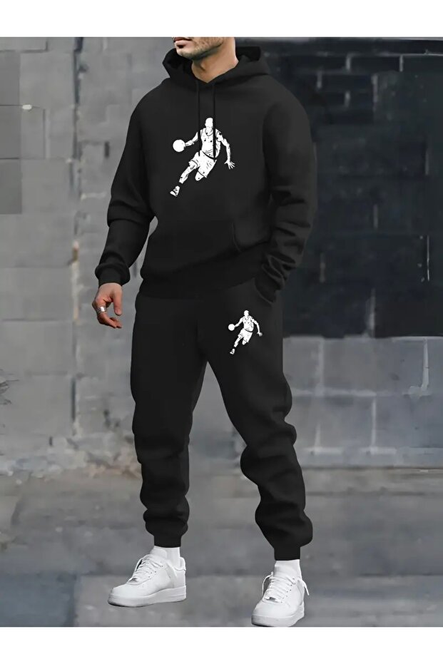 Basketball Printed Unisex Women/Men Hooded Oversize Bottom/Upper Tracksuit Set
